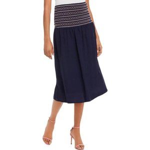 NWT Aqua SMOCKED WAIST OFFICE MIDI SKIRT - L